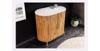 Buffet 70 cm 2 portes bois massif, marbre blanc et doré – Collection TRESCA