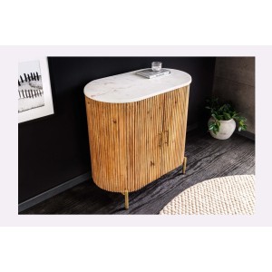 Buffet 70 cm 2 portes bois massif, marbre blanc et doré – Collection TRESCA