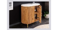 Buffet 70 cm 2 portes bois massif, marbre blanc et doré – Collection TRESCA