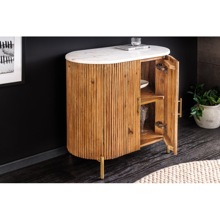 Buffet 70 cm 2 porte in legno massiccio, marmo bianco e dorato – Collezione TRESCA