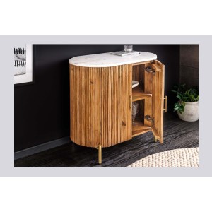 Buffet 70 cm 2 portes bois massif, marbre blanc et doré – Collection TRESCA