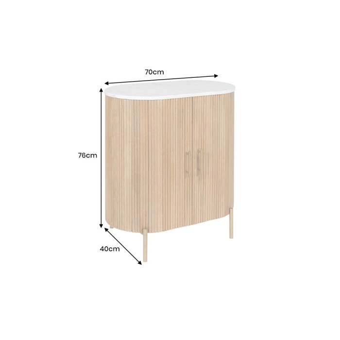 Buffet 70 cm 2 porte in legno massiccio, marmo bianco e dorato – Collezione TRESCA