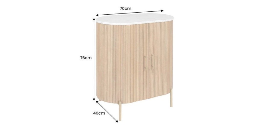 Buffet 70 cm 2 portes bois massif, marbre blanc et doré – Collection TRESCA
