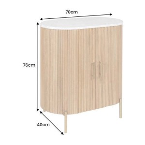 Buffet 70 cm 2 portes bois massif, marbre blanc et doré – Collection TRESCA