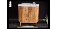 Buffet 70 cm 2 portes bois massif, marbre blanc et doré – Collection TRESCA