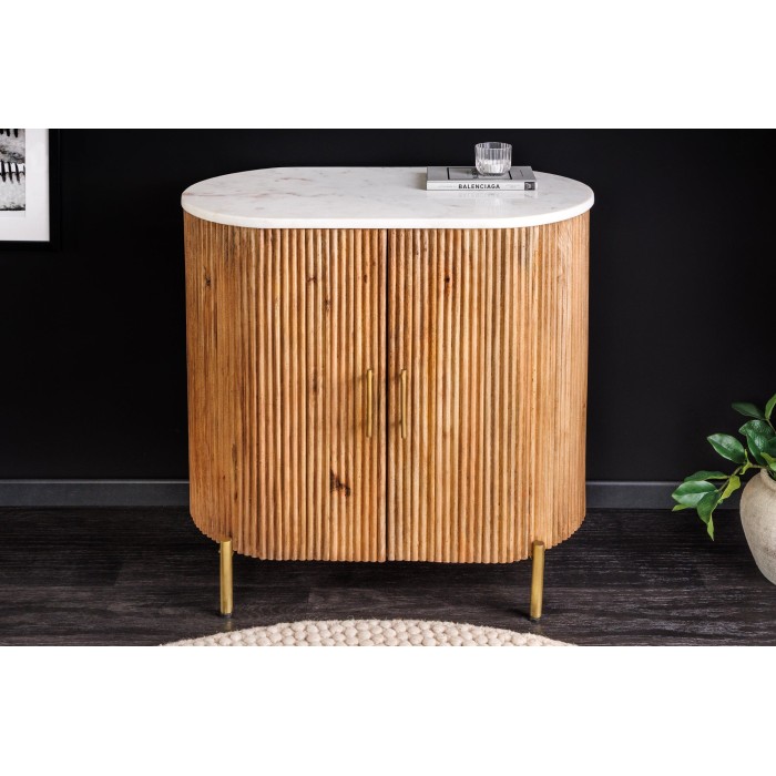 Buffet 70 cm 2 porte in legno massiccio, marmo bianco e dorato – Collezione TRESCA