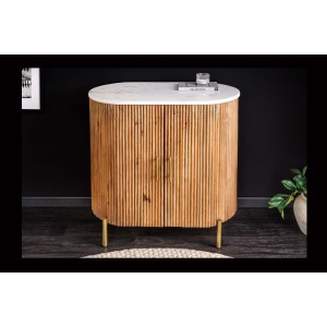 Buffet 70 cm 2 portes bois massif, marbre blanc et doré – Collection TRESCA