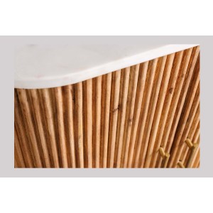 Buffet 70 cm 2 portes bois massif, marbre blanc et doré – Collection TRESCA