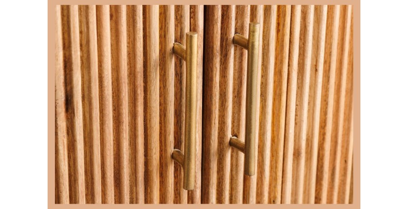 Buffet 70 cm 2 portes bois massif, marbre blanc et doré – Collection TRESCA