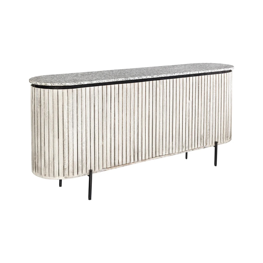 Buffet 170 cm 2 portes bois massif nervuré, pierre grise et noir – Collection NOARA