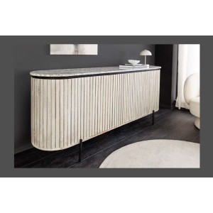 Buffet 170 cm 2 portes bois massif nervuré, pierre grise et noir – Collection NOARA