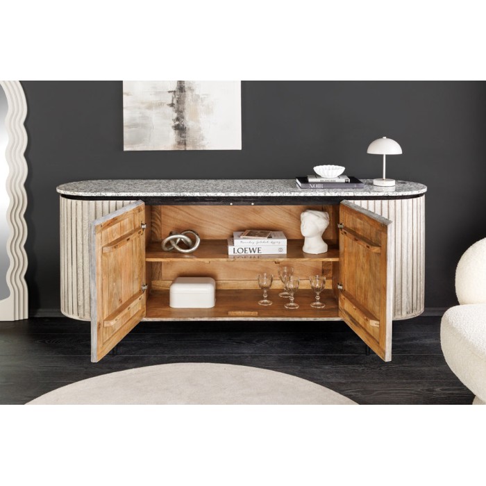 Buffet 170 cm 2 porte in legno massiccio venato, pietra grigia e nera – Collezione NOARA