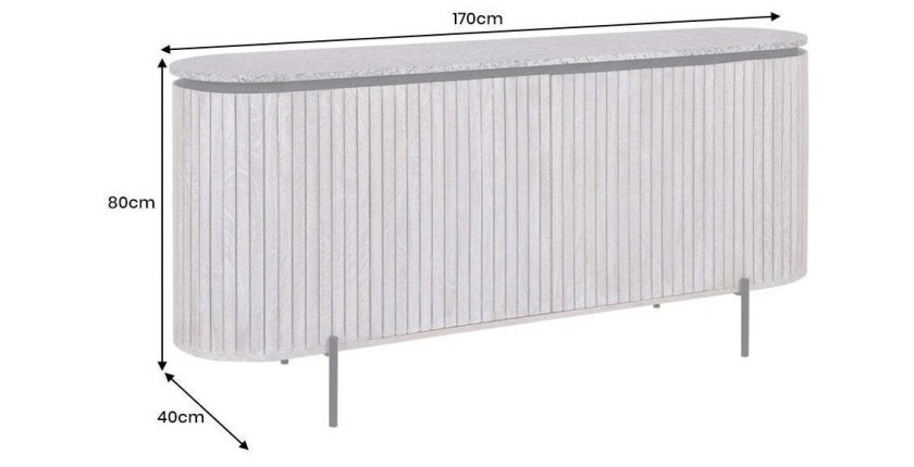 Buffet 170 cm 2 portes bois massif nervuré, pierre grise et noir – Collection NOARA