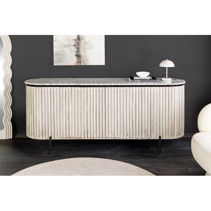 Buffet 170 cm 2 porte in legno massiccio venato, pietra grigia e nera – Collezione NOARA