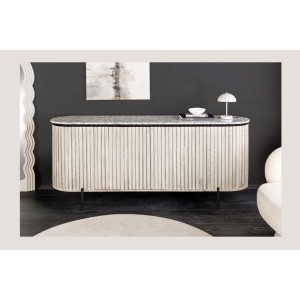 Buffet 170 cm 2 portes bois massif nervuré, pierre grise et noir – Collection NOARA