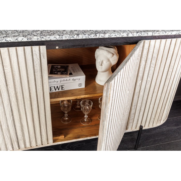 Buffet 170 cm 2 porte in legno massiccio venato, pietra grigia e nera – Collezione NOARA