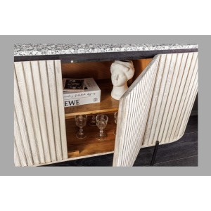 Buffet 170 cm 2 portes bois massif nervuré, pierre grise et noir – Collection NOARA