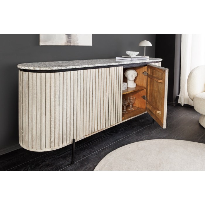 Buffet 170 cm 2 porte in legno massiccio venato, pietra grigia e nera – Collezione NOARA
