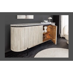 Buffet 170 cm 2 portes bois massif nervuré, pierre grise et noir – Collection NOARA