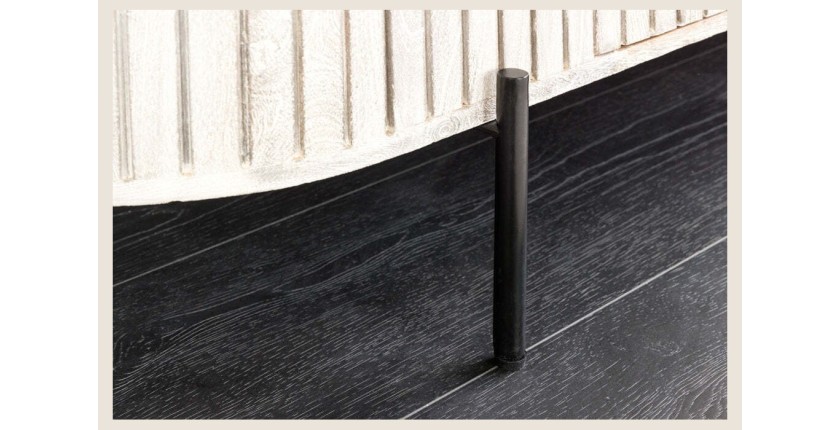 Buffet 170 cm 2 portes bois massif nervuré, pierre grise et noir – Collection NOARA