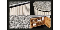 Buffet 170 cm 2 portes bois massif nervuré, pierre grise et noir – Collection NOARA