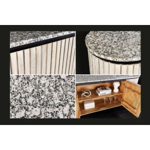 Buffet 170 cm 2 portes bois massif nervuré, pierre grise et noir – Collection NOARA