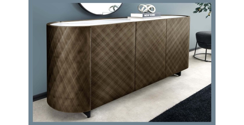 Buffet 150 cm 3 portes 1 tiroir bronze et marbre blanc – Collection MILANO