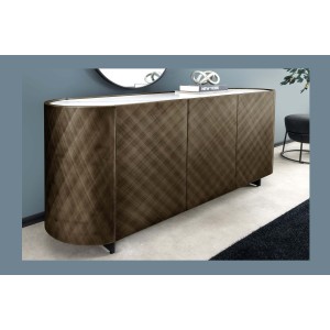 Buffet 150 cm 3 portes 1 tiroir bronze et marbre blanc – Collection MILANO