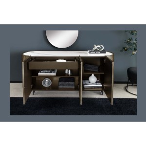 Buffet 150 cm 3 portes 1 tiroir bronze et marbre blanc – Collection MILANO