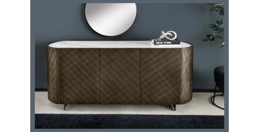 Buffet 150 cm 3 portes 1 tiroir bronze et marbre blanc – Collection MILANO
