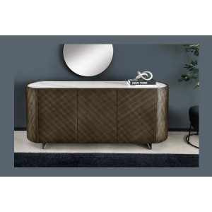 Buffet 150 cm 3 portes 1 tiroir bronze et marbre blanc – Collection MILANO