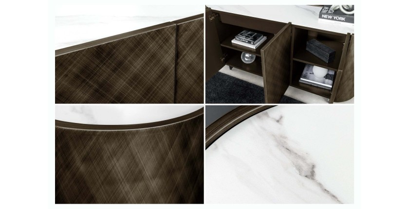 Buffet 150 cm 3 portes 1 tiroir bronze et marbre blanc – Collection MILANO