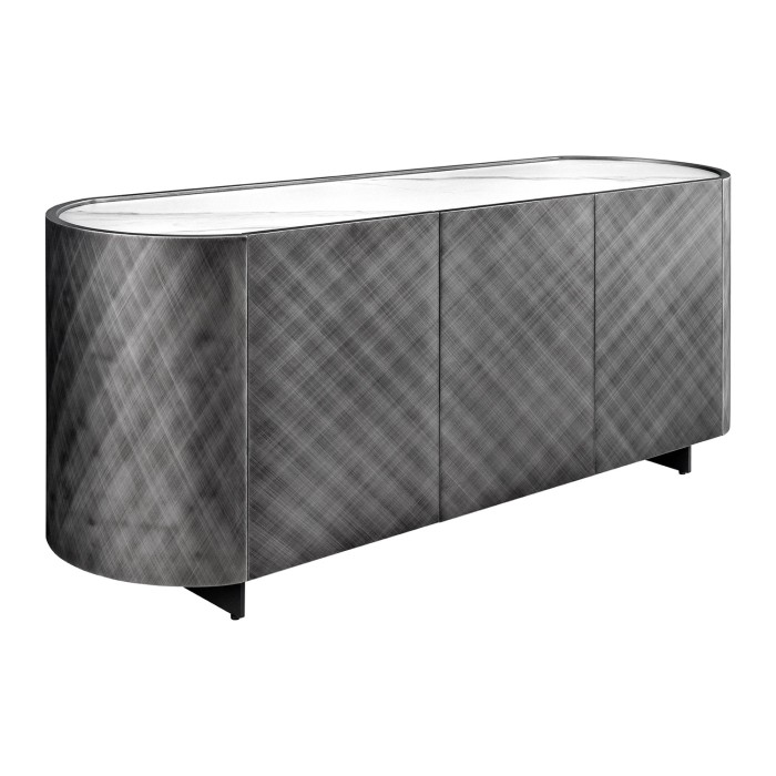 Buffet 150 cm 3 portes 1 tiroir gris et marbre blanc – Collection MILANO