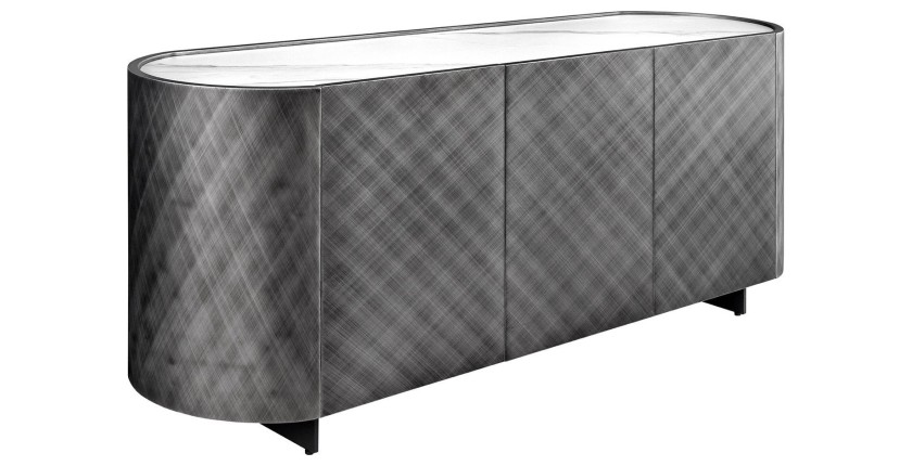 Buffet 150 cm 3 portes 1 tiroir gris et marbre blanc – Collection MILANO