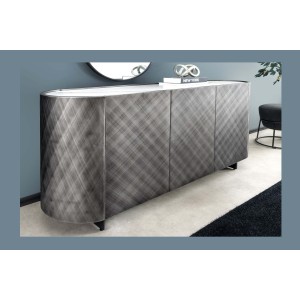 Buffet 150 cm 3 portes 1 tiroir gris et marbre blanc – Collection MILANO