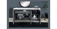 Buffet 150 cm 3 portes 1 tiroir gris et marbre blanc – Collection MILANO