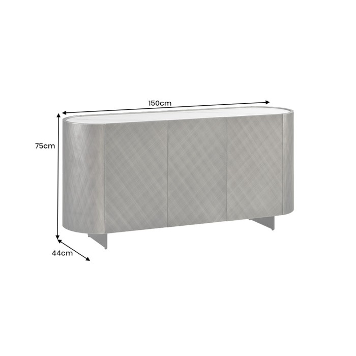 Buffet 150 cm 3 porte 1 cassetto grigio e marmo bianco – Collezione MILANO
