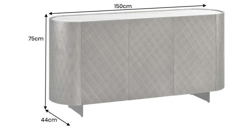 Buffet 150 cm 3 portes 1 tiroir gris et marbre blanc – Collection MILANO