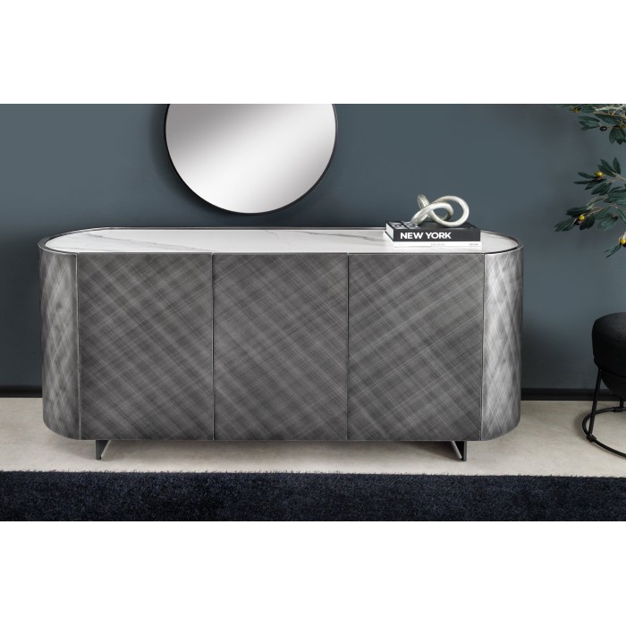Buffet 150 cm 3 porte 1 cassetto grigio e marmo bianco – Collezione MILANO
