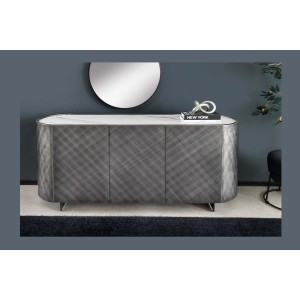 Buffet 150 cm 3 portes 1 tiroir gris et marbre blanc – Collection MILANO