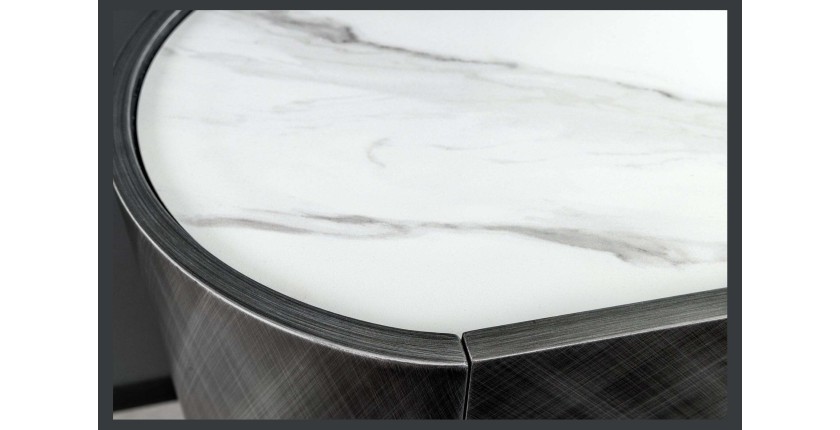 Buffet 150 cm 3 portes 1 tiroir gris et marbre blanc – Collection MILANO