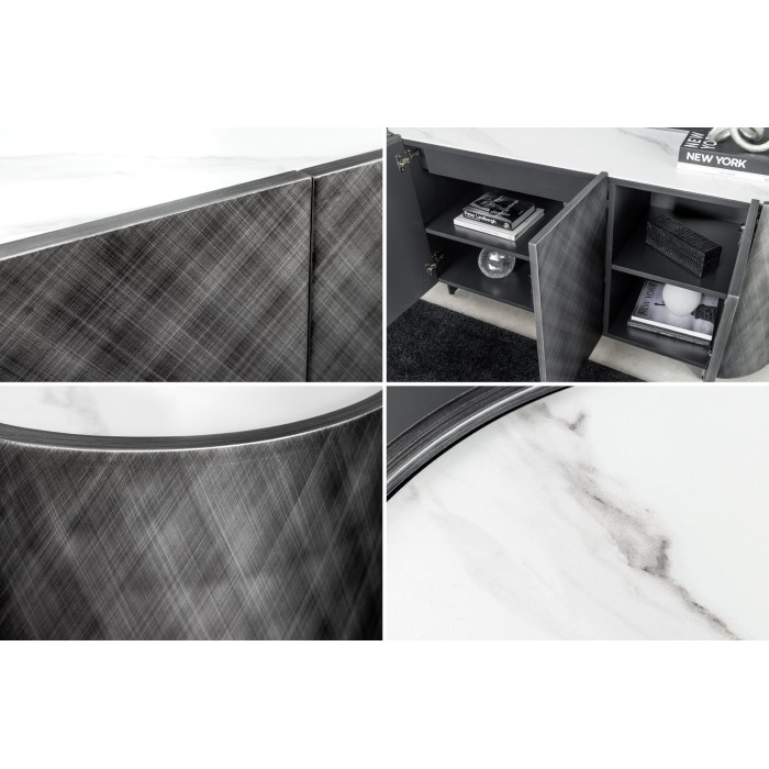 Buffet 150 cm 3 porte 1 cassetto grigio e marmo bianco – Collezione MILANO
