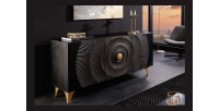 Buffet 140 cm 3 portes bois noir et doré – Collection SOLARIS