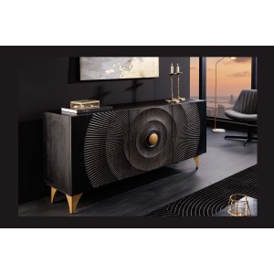 Buffet 140 cm 3 portes bois noir et doré – Collection SOLARIS