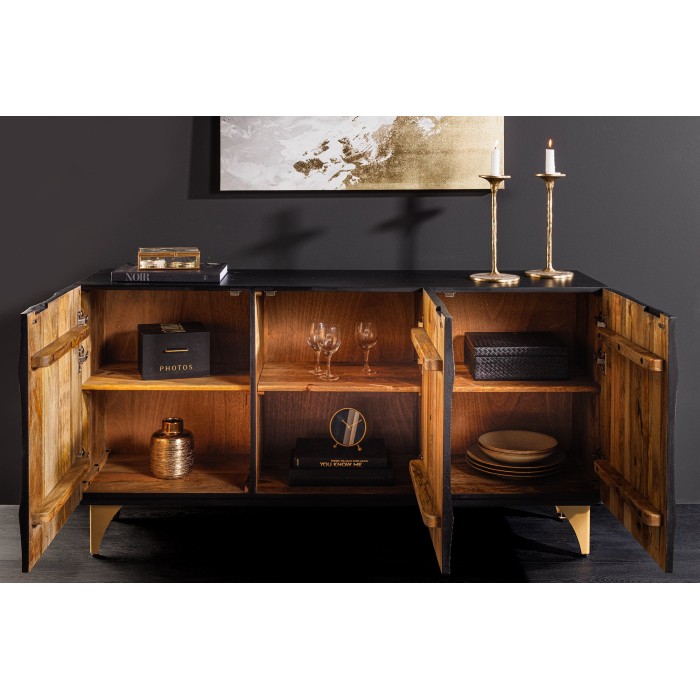 Buffet 140 cm 3 porte legno nero e dorato – Collezione SOLARIS