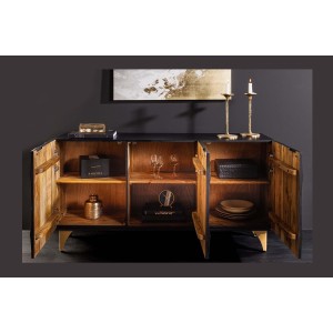 Buffet 140 cm 3 portes bois noir et doré – Collection SOLARIS