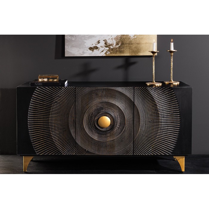 Buffet 140 cm 3 porte legno nero e dorato – Collezione SOLARIS