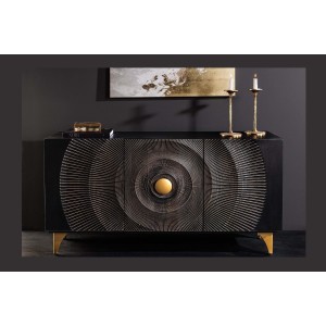 Buffet 140 cm 3 portes bois noir et doré – Collection SOLARIS