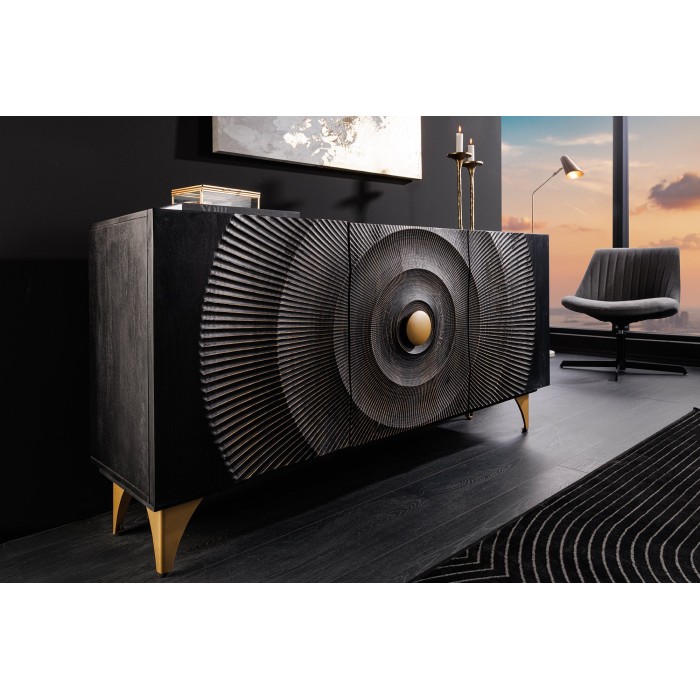 Buffet 140 cm 3 porte legno nero e dorato – Collezione SOLARIS
