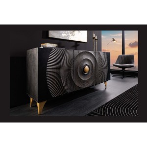 Buffet 140 cm 3 portes bois noir et doré – Collection SOLARIS